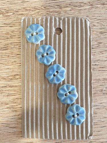 Handmade Ceramic Buttons Blue Flower