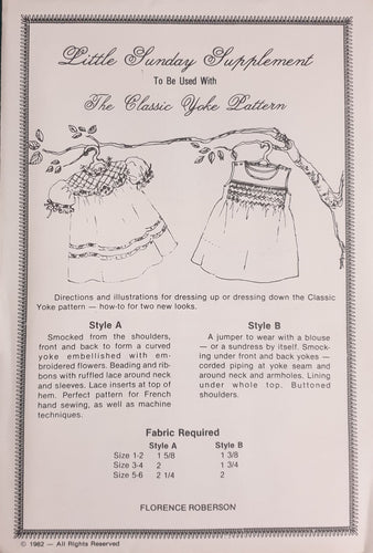 Little Sunday Dresses Classic Yoke Pattern Supplement